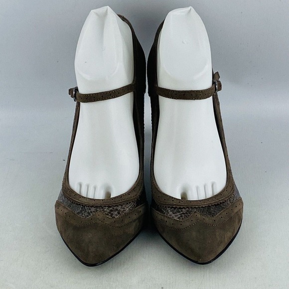 Womens 9M Bandolino‎ Boyden Pumps Gray Suede Snake Print 3" Heels Pointed Toes - Picture 3 of 9